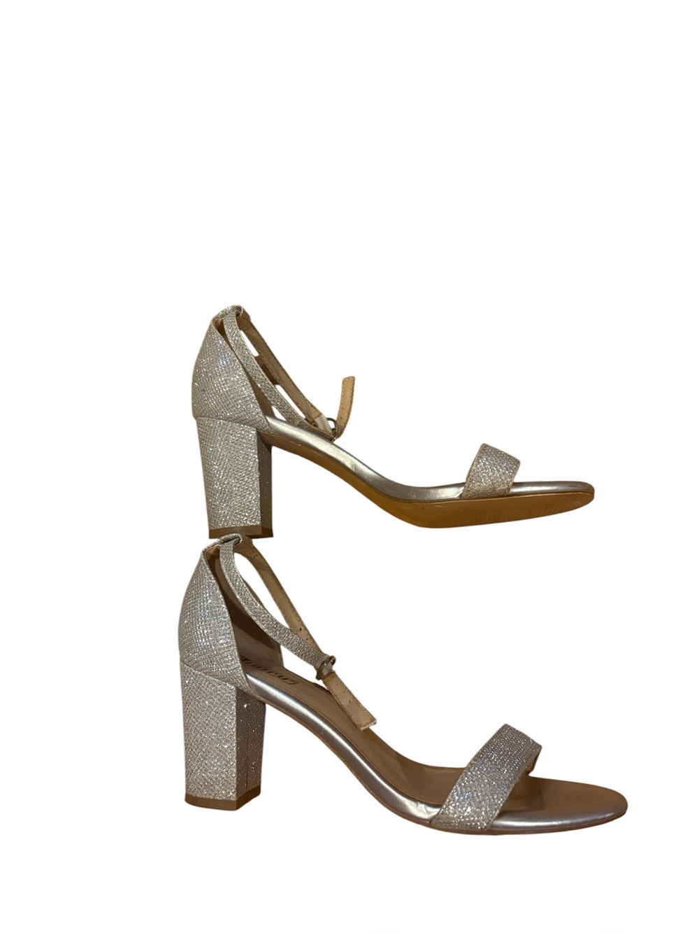 Boutique Brand Size 7.5 Silver Ankle Strap Block Heels